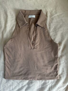 Babaton Taupe Collared Sleeveless Top